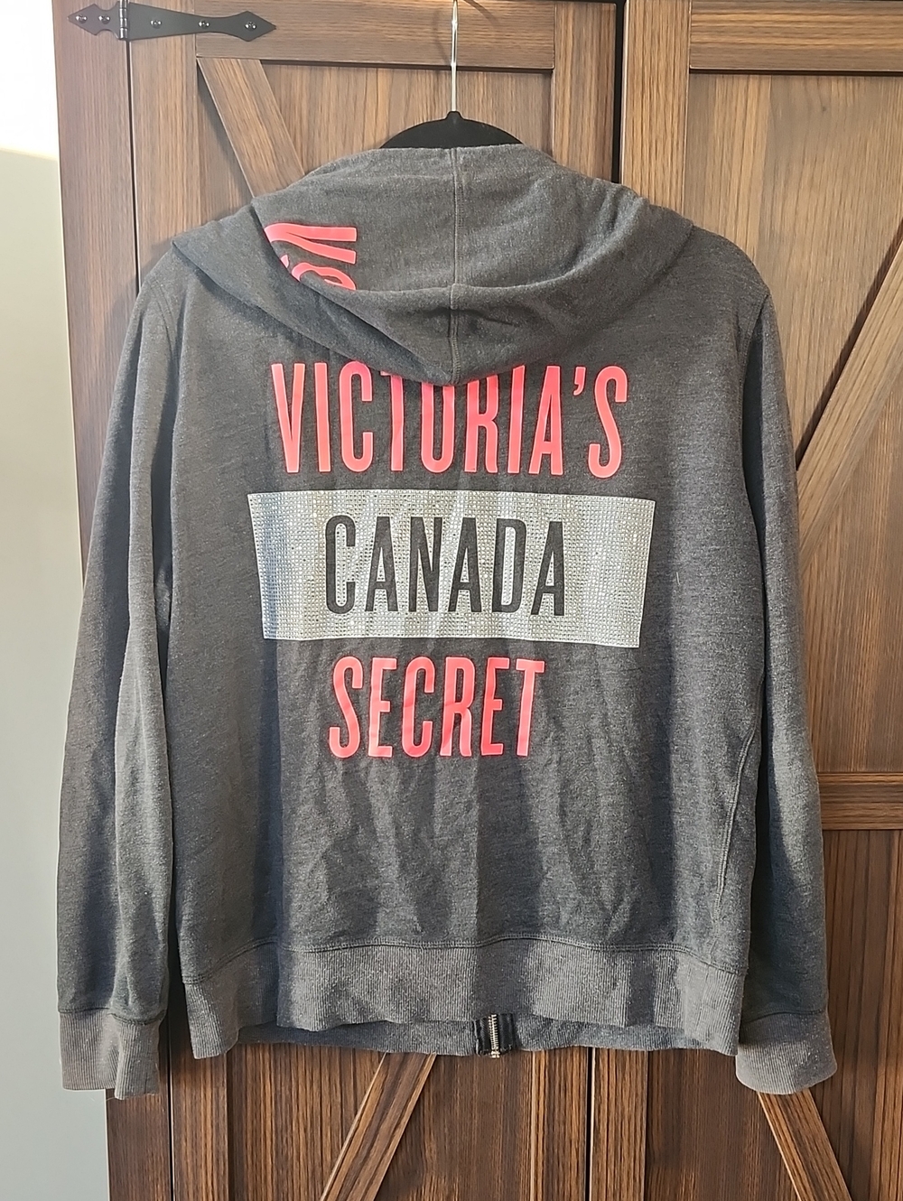 Victoria's Secret Gray Zip-Up Hoodie with Pink Logo